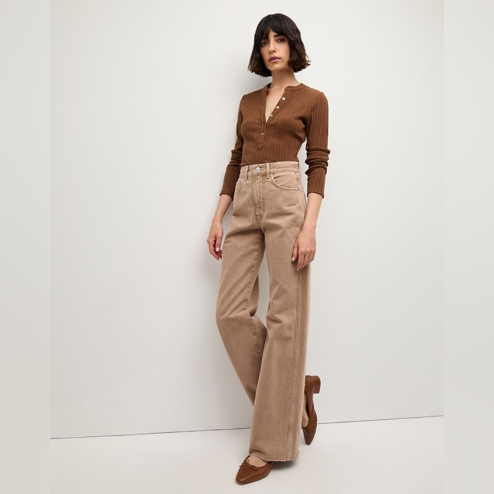 Veronica Beard Taylor NEW high rise wide leg brown jeans 100% cotton size 29